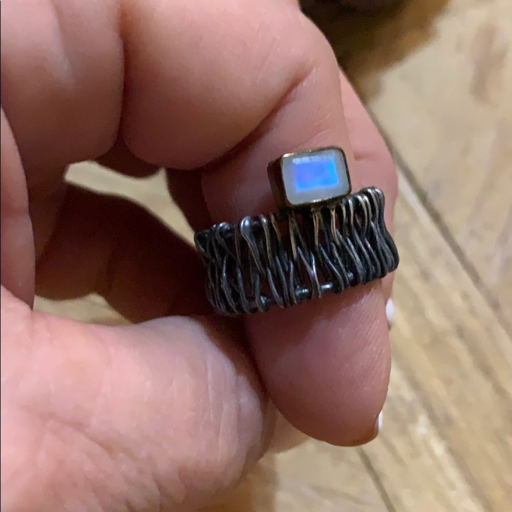 Sterling silver rainbow moonstone ring 8.25